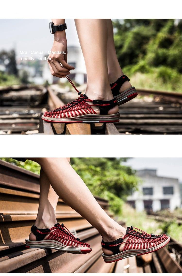 Men's High-Quality Hand-Woven Espadrilles Outdoor Summer Sandals Soft Non-slip Hiking Beach Platform Sandals Summer Strap Anti-Skidding Walking Water Shoes Comfortable Athletic Espadrilles For Beach Stevvex