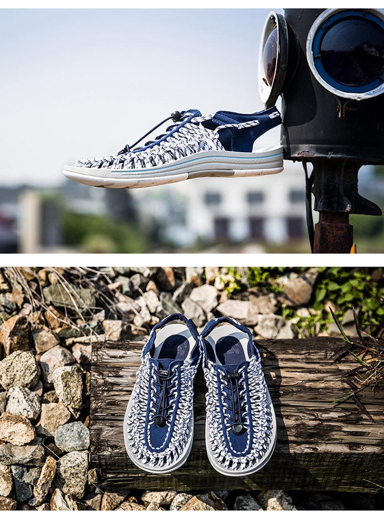 Men's High-Quality Hand-Woven Espadrilles Outdoor Summer Sandals Soft Non-slip Hiking Beach Platform Sandals Summer Strap Anti-Skidding Walking Water Shoes Comfortable Athletic Espadrilles For Beach Stevvex