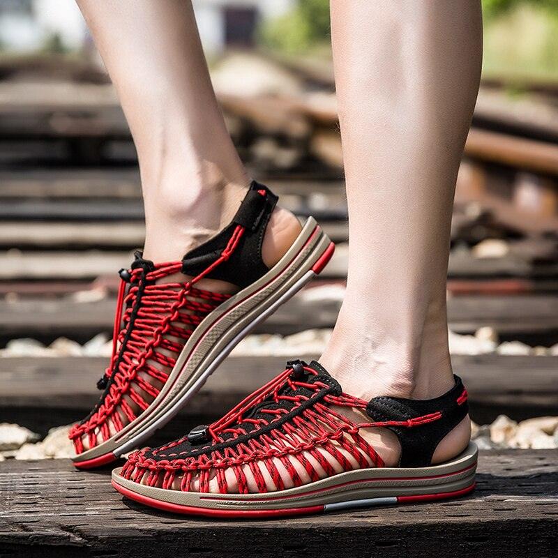Men's High-Quality Hand-Woven Espadrilles Outdoor Summer Sandals Soft Non-slip Hiking Beach Platform Sandals Summer Strap Anti-Skidding Walking Water Shoes Comfortable Athletic Espadrilles For Beach Stevvex