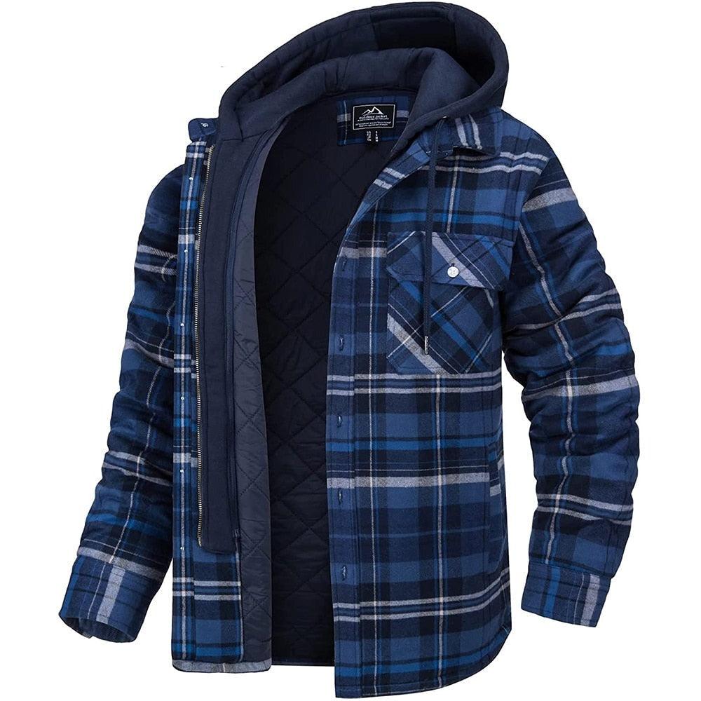 Men's Modern Warm Jacket With Removable Hood Winter Coats Men's Hooded Jackets Fashionable Autumn Jackets Winter Warm Coat Thick Hoodie Long Sleeve Outdoor Plaid Shirt Jackets Stevvex