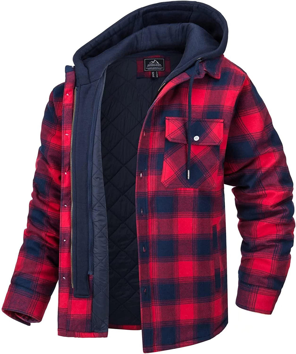 Men's Modern Warm Jacket With Removable Hood Winter Coats Men's Hooded Jackets Fashionable Autumn Jackets Winter Warm Coat Thick Hoodie Long Sleeve Outdoor Plaid Shirt Jackets Stevvex