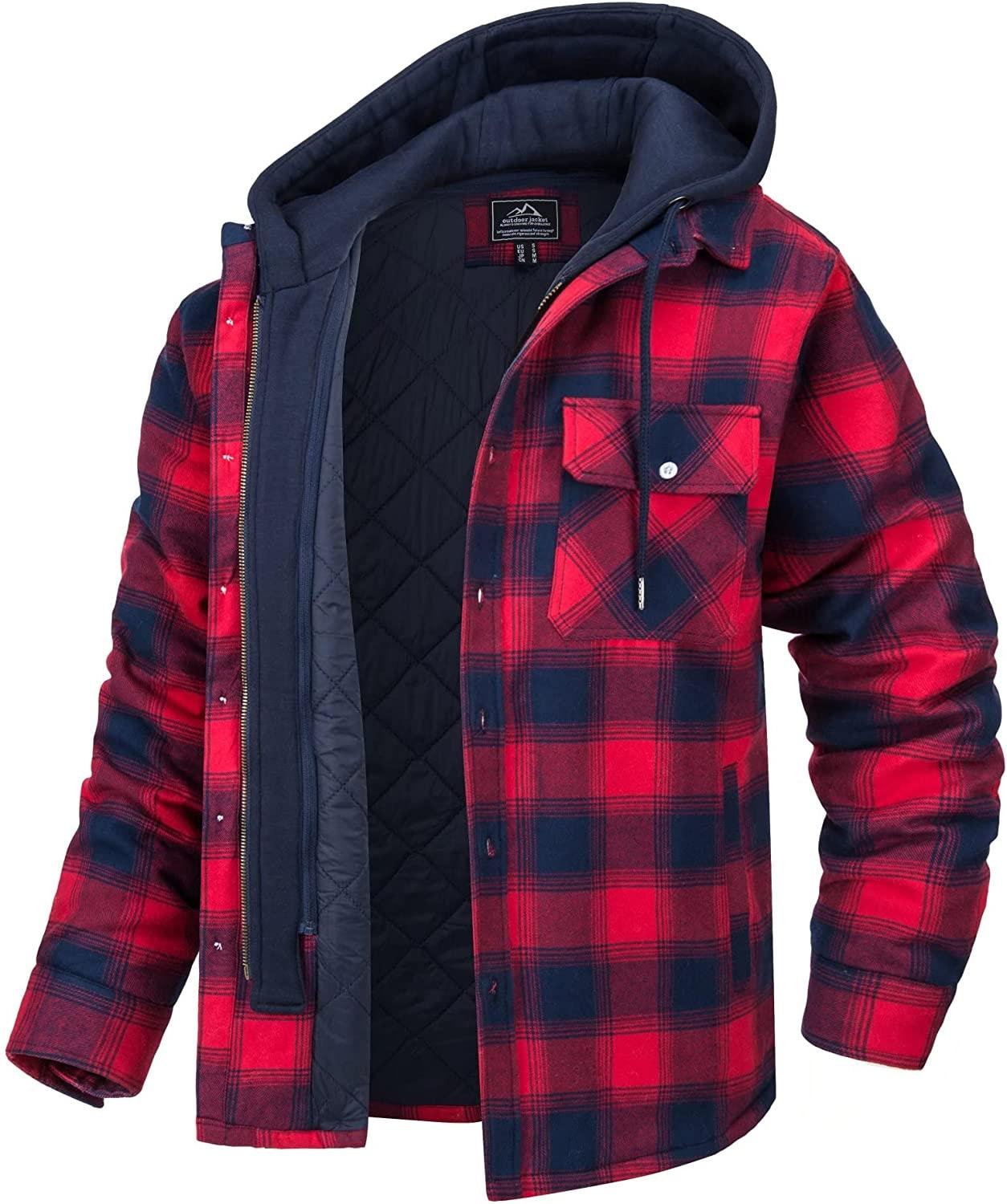 Men's Modern Warm Jacket With Removable Hood Winter Coats Men's Hooded Jackets Fashionable Autumn Jackets Winter Warm Coat Thick Hoodie Long Sleeve Outdoor Plaid Shirt Jackets Stevvex