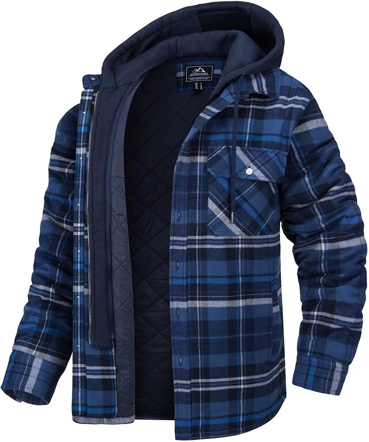 Men's Modern Warm Jacket With Removable Hood Winter Coats Men's Hooded Jackets Fashionable Autumn Jackets Winter Warm Coat Thick Hoodie Long Sleeve Outdoor Plaid Shirt Jackets Stevvex