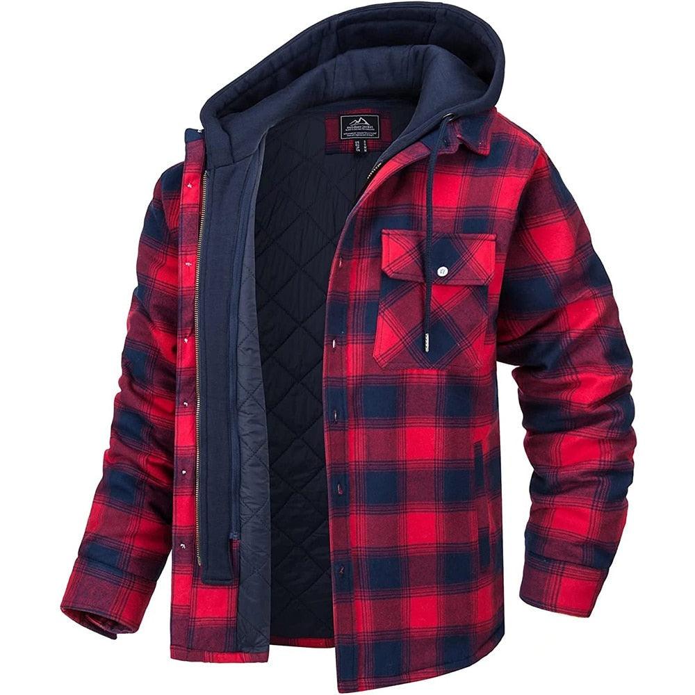 Men's Modern Warm Jacket With Removable Hood Winter Coats Men's Hooded Jackets Fashionable Autumn Jackets Winter Warm Coat Thick Hoodie Long Sleeve Outdoor Plaid Shirt Jackets Stevvex