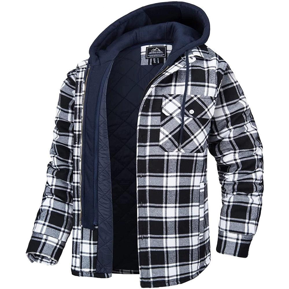 Men's Modern Warm Jacket With Removable Hood Winter Coats Men's Hooded Jackets Fashionable Autumn Jackets Winter Warm Coat Thick Hoodie Long Sleeve Outdoor Plaid Shirt Jackets Stevvex