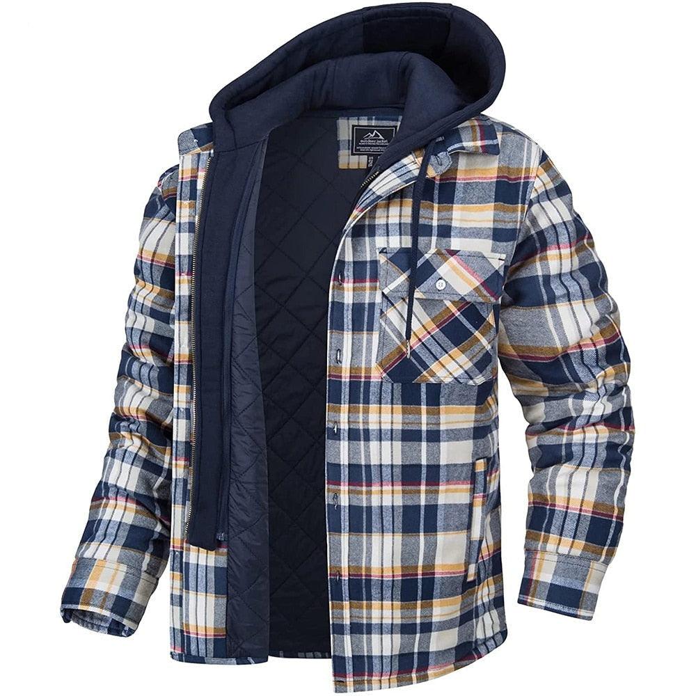 Men's Modern Warm Jacket With Removable Hood Winter Coats Men's Hooded Jackets Fashionable Autumn Jackets Winter Warm Coat Thick Hoodie Long Sleeve Outdoor Plaid Shirt Jackets Stevvex