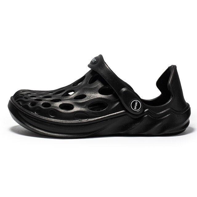 Men's Sandals Summer Hole Shoes Rubber Garden Shoes Black Beach Flat Sandals Beach Slippers Pool Water Sandals With Comfortable Arch Support Summer House Slippers Lightweight Sandals Stevvex