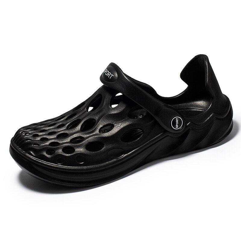 Men's Sandals Summer Hole Shoes Rubber Garden Shoes Black Beach Flat Sandals Beach Slippers Pool Water Sandals With Comfortable Arch Support Summer House Slippers Lightweight Sandals Stevvex