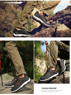 Men's Sports Hiking Shoes Low-Top Breathable Non-Slip Wear-Resistant Outdoor Leisure Sports Shoes Men Leather Non-Slip Sneakers Lightweight Low Top For Outdoor Trailing Walking Shoes Stevvex