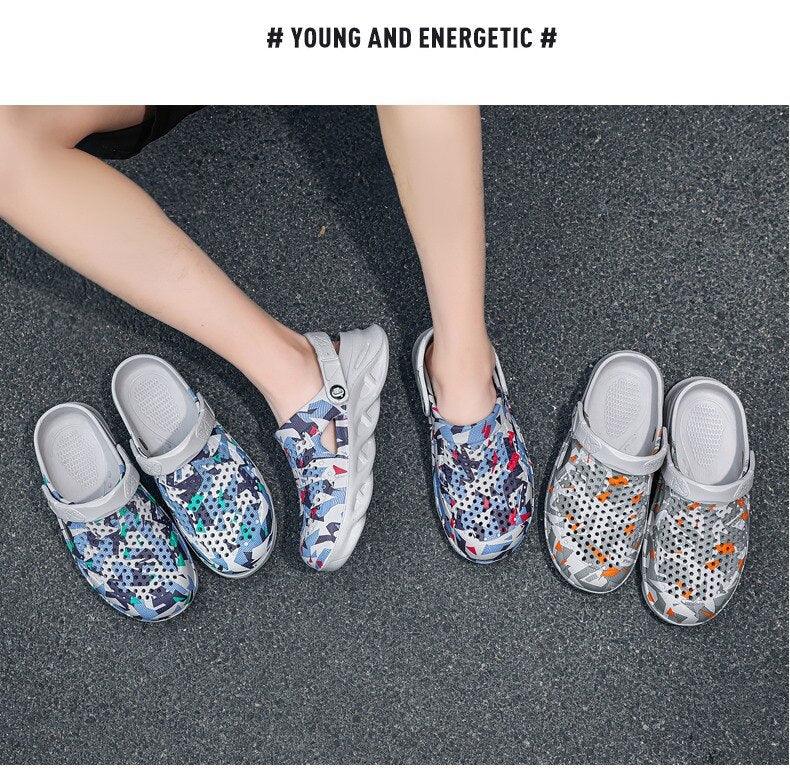 Men's Summer Hole Shoes Rubber Soft-Soled Garden Shoes Outdoor Non-Slip Camouflage Sandals Clogs Garden Shoes Unisex Yard Slip On Shoes For Men Stevvex