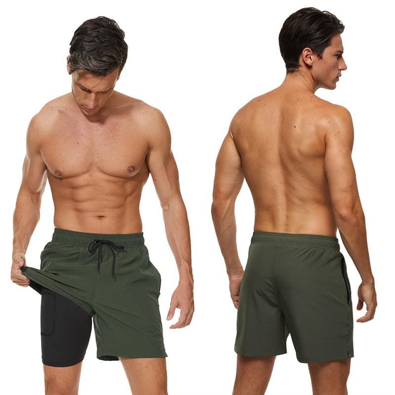 Men's Swimming Trunks with Compression Liner 2 in 1 Quick-Dry Gym Sports Shorts Swim Shorts with Pockets  Beach Swimming Trunks Quick Dry Swim Shorts with Pockets Stevvex