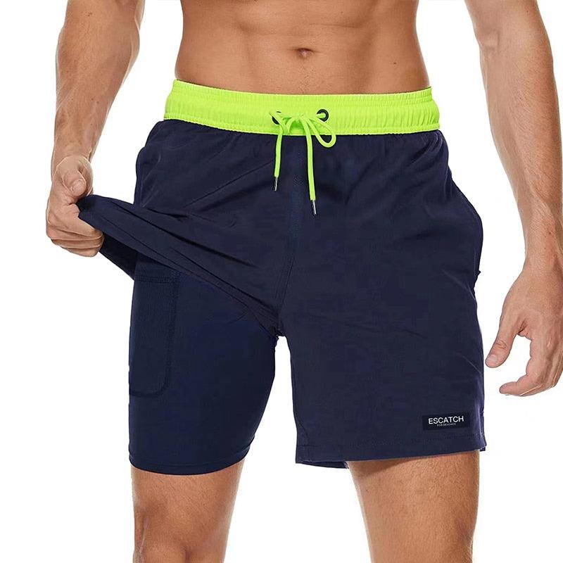 Men's Swimming Trunks with Compression Liner 2 in 1 Quick-Dry Gym Sports Shorts Swim Shorts with Pockets  Beach Swimming Trunks Quick Dry Swim Shorts with Pockets Stevvex