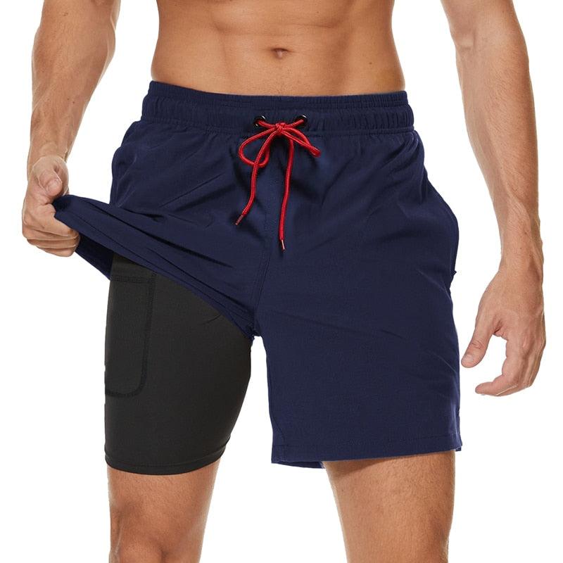 Men's Swimming Trunks with Compression Liner 2 in 1 Quick-Dry Gym Sports Shorts Swim Shorts with Pockets  Beach Swimming Trunks Quick Dry Swim Shorts with Pockets Stevvex