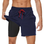 Men's Swimming Trunks with Compression Liner 2 in 1 Quick-Dry Gym Sports Shorts Swim Shorts with Pockets  Beach Swimming Trunks Quick Dry Swim Shorts with Pockets Stevvex