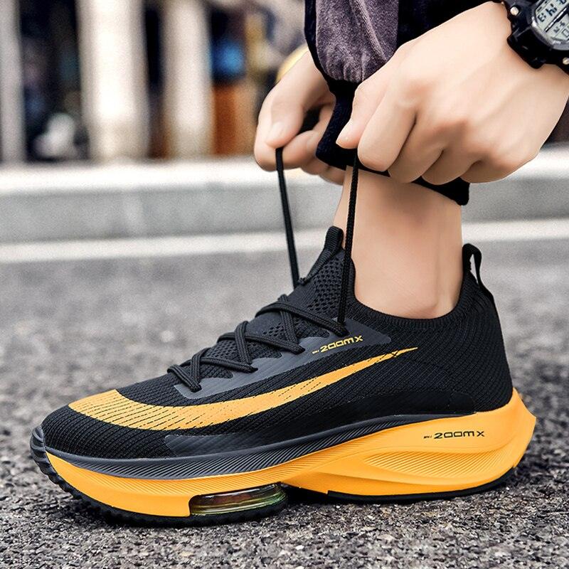 Men's Training Sports Lightweight Orange Sneakers Air Cushion Mesh Tennis Sports Shoes Outdoor Non-Slip Wear-Resistant Casual Shoes Running Walking Athletic Mens Basketball Sneakers Stevvex