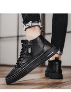 Men's Winter Cotton Shoes High-Top Fashion Casual Trend Boots Flat Shoes Winter Snow Boots Warm Ankle Booties Outdoor Work Shoes For Cold Weather Soft Comfortable Walking Brown Shoes Stevvex