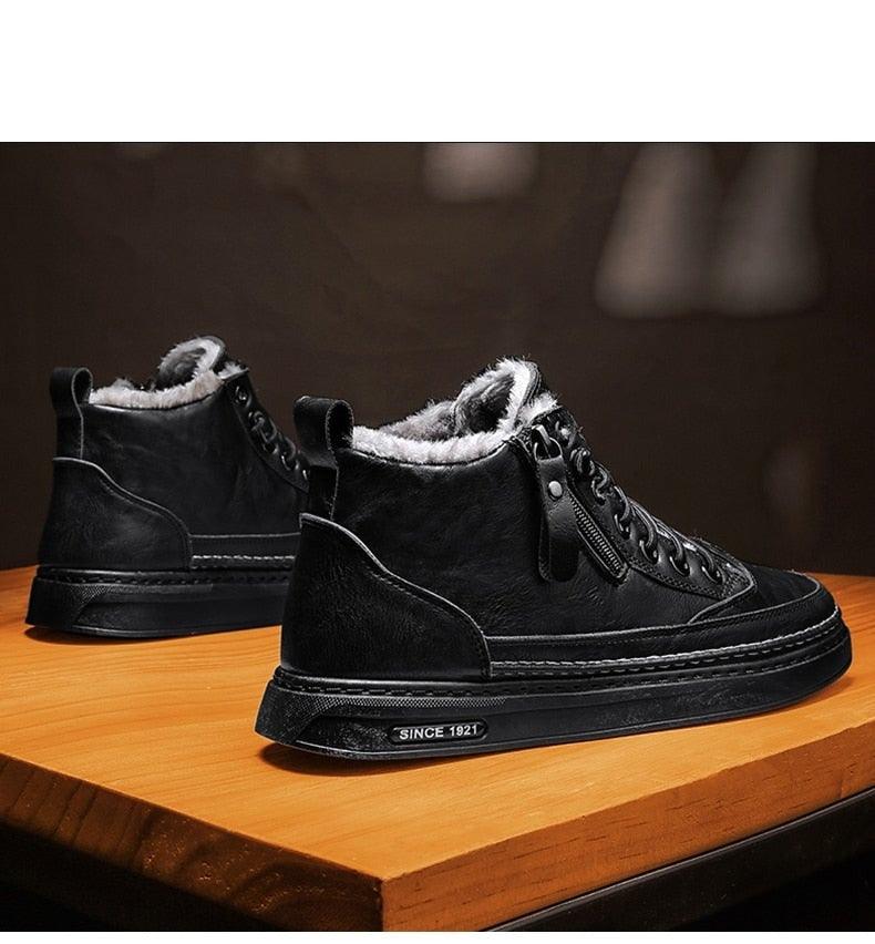 Men's Winter Cotton Shoes High-Top Fashion Casual Trend Boots Flat Shoes Winter Snow Boots Warm Ankle Booties Outdoor Work Shoes For Cold Weather Soft Comfortable Walking Brown Shoes Stevvex