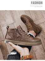 Men's Winter Cotton Shoes High-Top Fashion Casual Trend Boots Flat Shoes Winter Snow Boots Warm Ankle Booties Outdoor Work Shoes For Cold Weather Soft Comfortable Walking Brown Shoes Stevvex