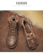 Men's Winter Cotton Shoes High-Top Fashion Casual Trend Boots Flat Shoes Winter Snow Boots Warm Ankle Booties Outdoor Work Shoes For Cold Weather Soft Comfortable Walking Brown Shoes Stevvex