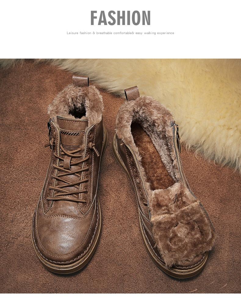 Men's Winter Cotton Shoes High-Top Fashion Casual Trend Boots Flat Shoes Winter Snow Boots Warm Ankle Booties Outdoor Work Shoes For Cold Weather Soft Comfortable Walking Brown Shoes Stevvex
