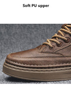 Men's Winter Cotton Shoes High-Top Fashion Casual Trend Boots Flat Shoes Winter Snow Boots Warm Ankle Booties Outdoor Work Shoes For Cold Weather Soft Comfortable Walking Brown Shoes Stevvex