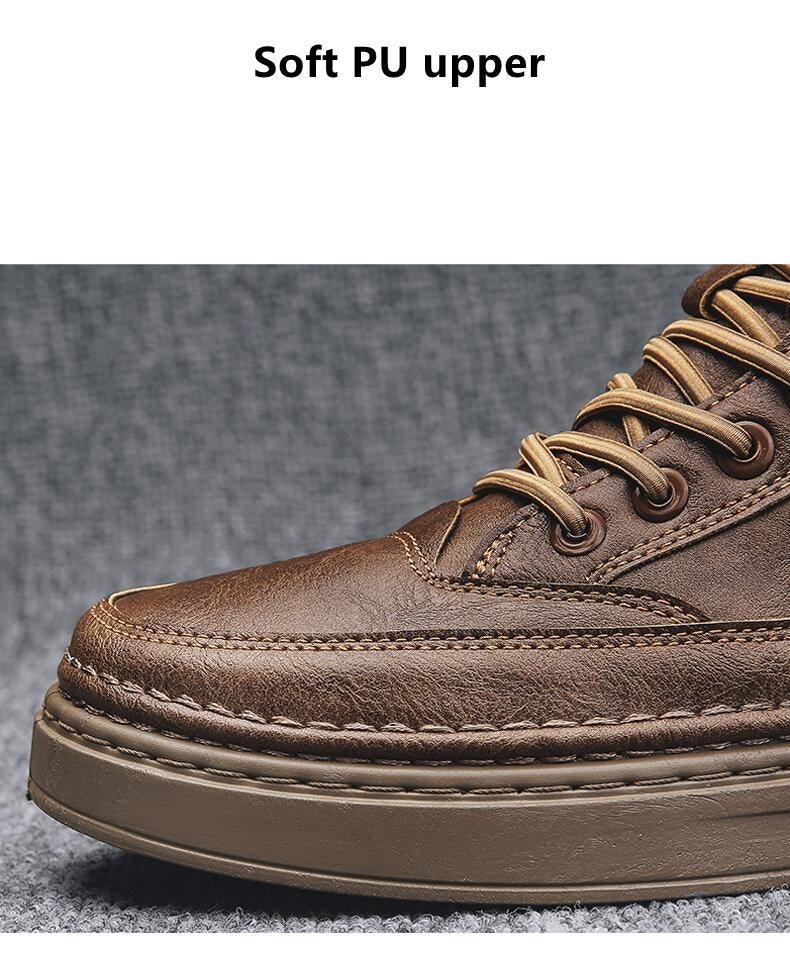 Men's Winter Cotton Shoes High-Top Fashion Casual Trend Boots Flat Shoes Winter Snow Boots Warm Ankle Booties Outdoor Work Shoes For Cold Weather Soft Comfortable Walking Brown Shoes Stevvex