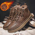 Men's Winter Cotton Shoes High-Top Fashion Casual Trend Boots Flat Shoes Winter Snow Boots Warm Ankle Booties Outdoor Work Shoes For Cold Weather Soft Comfortable Walking Brown Shoes Stevvex