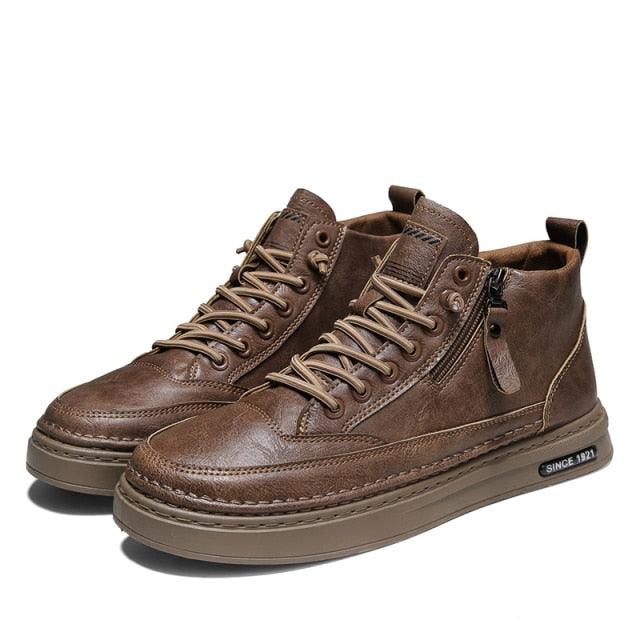 Men's Winter Cotton Shoes High-Top Fashion Casual Trend Boots Flat Shoes Winter Snow Boots Warm Ankle Booties Outdoor Work Shoes For Cold Weather Soft Comfortable Walking Brown Shoes Stevvex