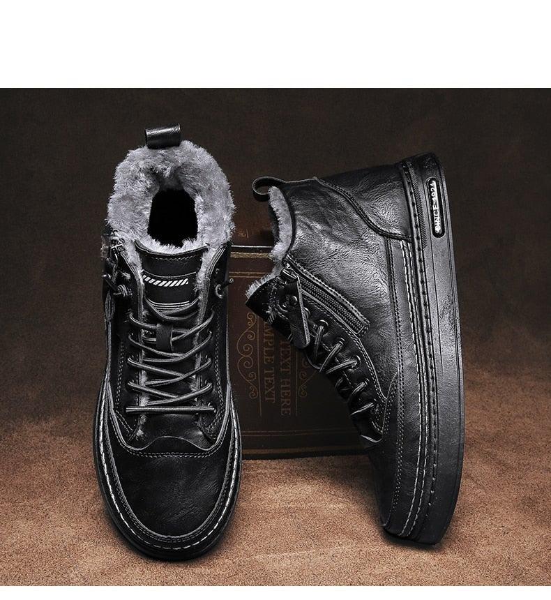 Men's Winter Cotton Shoes High-Top Fashion Casual Trend Boots Flat Shoes Winter Snow Boots Warm Ankle Booties Outdoor Work Shoes For Cold Weather Soft Comfortable Walking Brown Shoes Stevvex