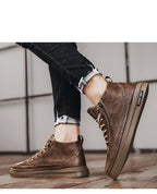 Men's Winter Cotton Shoes High-Top Fashion Casual Trend Boots Flat Shoes Winter Snow Boots Warm Ankle Booties Outdoor Work Shoes For Cold Weather Soft Comfortable Walking Brown Shoes Stevvex
