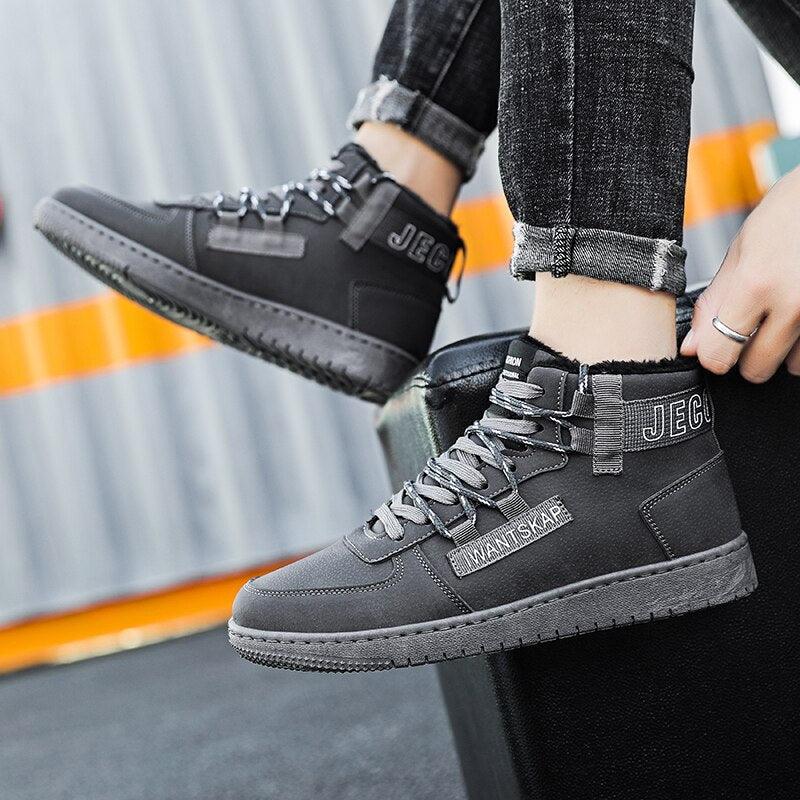 Men's Winter Lined Warm Cotton Shoes High-Top Outdoor Waterproof Casual Sports Shoes Non Slip Breathable Running Lightweight Casual Winter Comfortable Durable Shoes Stevvex