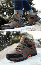 Men's Winter Snow Boots Waterproof Leather Sports Super Warm Men's Boots Outdoor Hiking Boots Work Travel Shoes Trail Climbing Shoes Lace Up Anti-Slip Waterproof Working Outdoor Boots