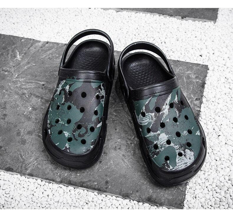 Men Sandals Summer Camouflage Hole Shoes Garden Shoes Outdoor Non-slip Beach Shoes Flat Sandals Home Slippers Unisex Garden Clogs Shoes Slippers Sandals For Mens Stevvex