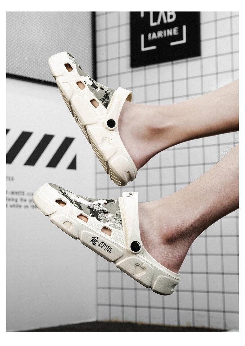 Men Sandals Summer Camouflage Hole Shoes Garden Shoes Outdoor Non-slip Beach Shoes Flat Sandals Home Slippers Unisex Garden Clogs Shoes Slippers Sandals For Mens Stevvex