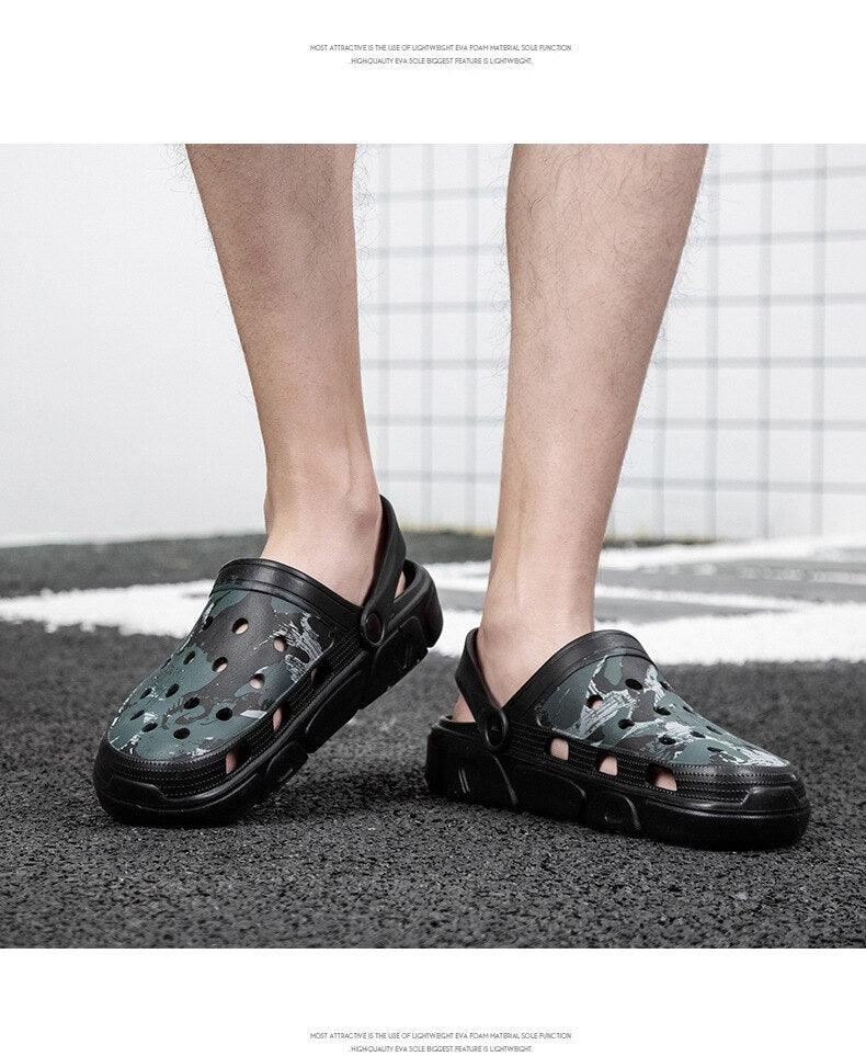 Men Sandals Summer Camouflage Hole Shoes Garden Shoes Outdoor Non-slip Beach Shoes Flat Sandals Home Slippers Unisex Garden Clogs Shoes Slippers Sandals For Mens Stevvex