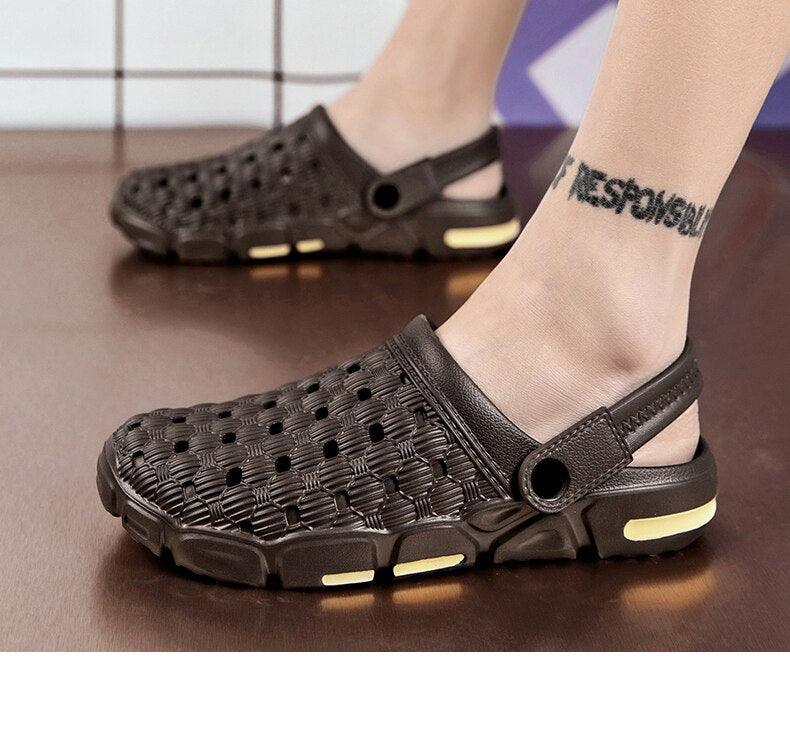 Men Sandals Summer Hole Shoes Rubber Tasteless Plastic Unisex Garden Shoes Black Beach Flat Men Sandals Non Slip Water Shoes Lightweight Home Slip On Walking Casual Holiday Shoes Stevvex