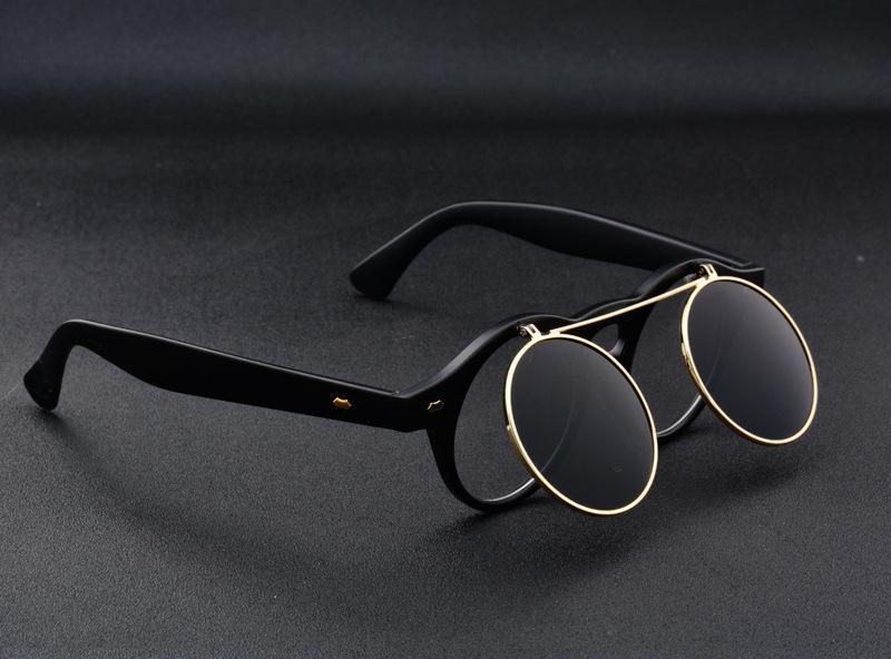 Men Vintage Flat Top Goggles Round Design Metal Retro Glasses For Men & Women Flip Up Sun Glasses New Colourful Fashionable Sunglasses For Men & Women Stevvex