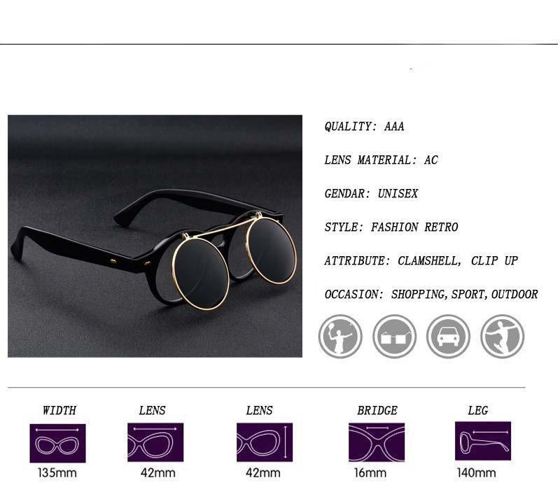 Men Vintage Flat Top Goggles Round Design Metal Retro Glasses For Men & Women Flip Up Sun Glasses New Colourful Fashionable Sunglasses For Men & Women Stevvex
