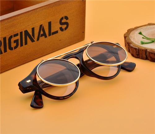Men Vintage Flat Top Goggles Round Design Metal Retro Glasses For Men & Women Flip Up Sun Glasses New Colourful Fashionable Sunglasses For Men & Women Stevvex