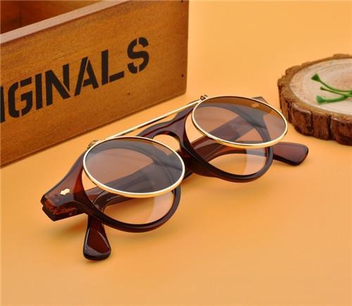Men Vintage Flat Top Goggles Round Design Metal Retro Glasses For Men & Women Flip Up Sun Glasses New Colourful Fashionable Sunglasses For Men & Women Stevvex