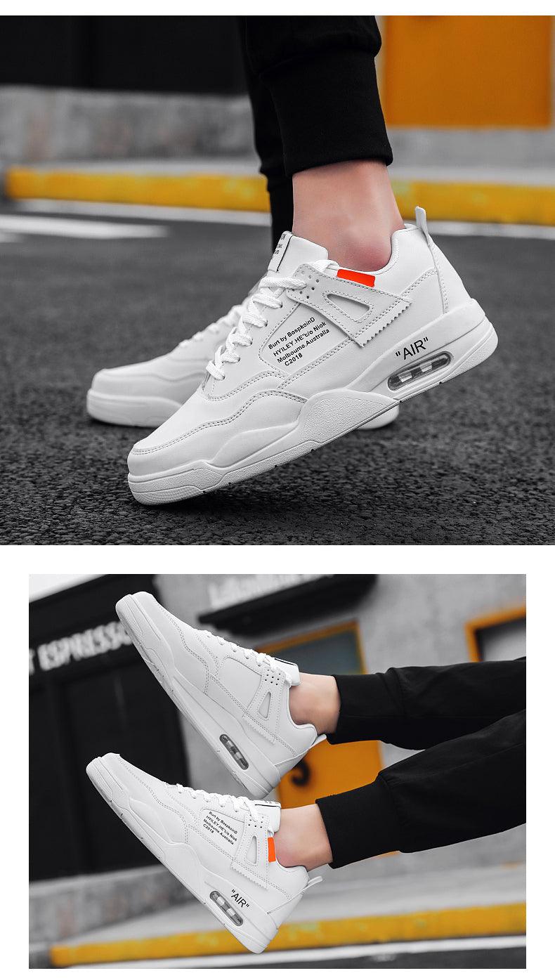 Men White Casual Leather Fashion Sneakers Breathable Sports Running Shoes Leather Running Sport Air Cushion Outdoor Training Sneakers High Quality Design Stevvex