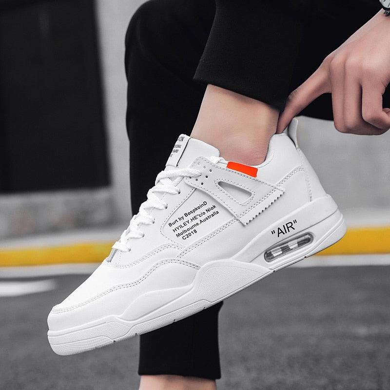 Men White Casual Leather Fashion Sneakers Breathable Sports Running Shoes Leather Running Sport Air Cushion Outdoor Training Sneakers High Quality Design Stevvex