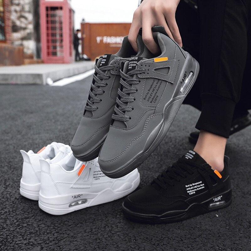 Men White Casual Leather Fashion Sneakers Breathable Sports Running Shoes Leather Running Sport Air Cushion Outdoor Training Sneakers High Quality Design Stevvex
