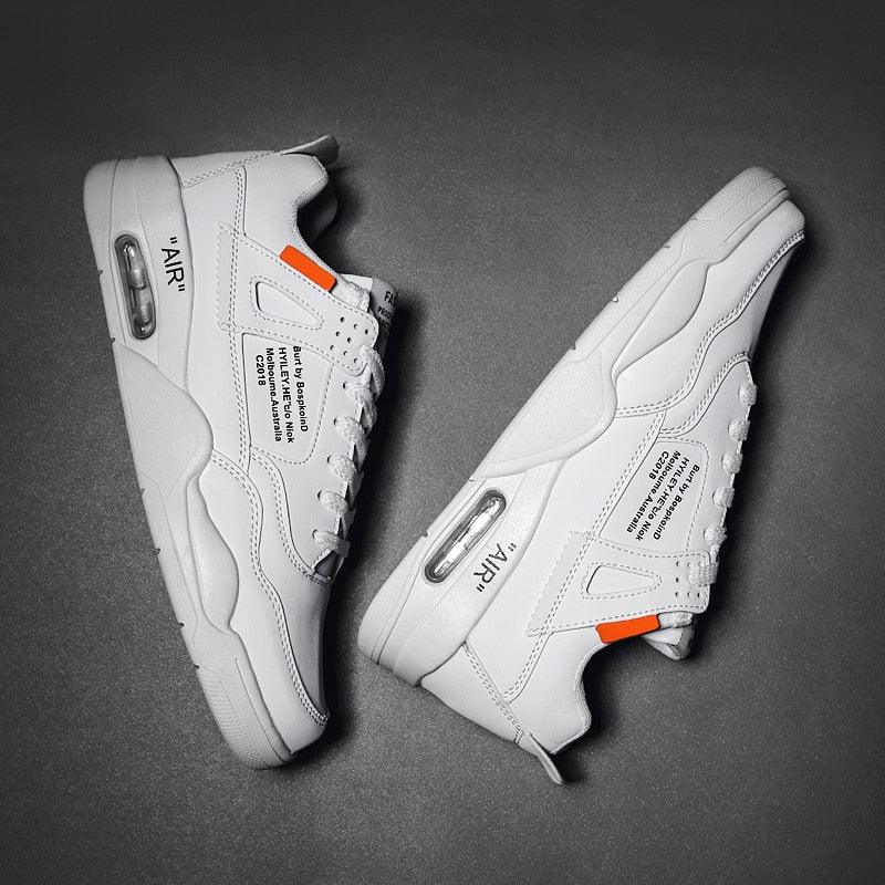 Men White Casual Leather Fashion Sneakers Breathable Sports Running Shoes Leather Running Sport Air Cushion Outdoor Training Sneakers High Quality Design Stevvex