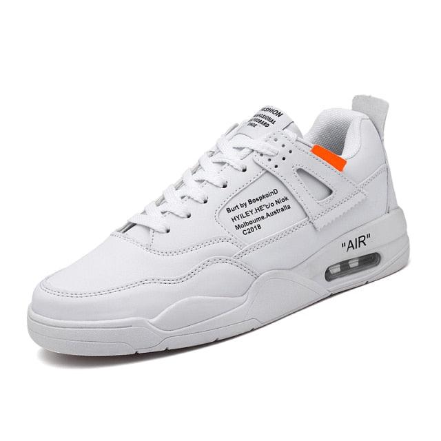 Men White Casual Leather Fashion Sneakers Breathable Sports Running Shoes Leather Running Sport Air Cushion Outdoor Training Sneakers High Quality Design Stevvex