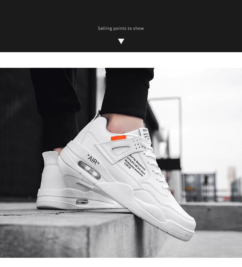 Men White Casual Leather Fashion Sneakers Breathable Sports Running Shoes Leather Running Sport Air Cushion Outdoor Training Sneakers High Quality Design Stevvex