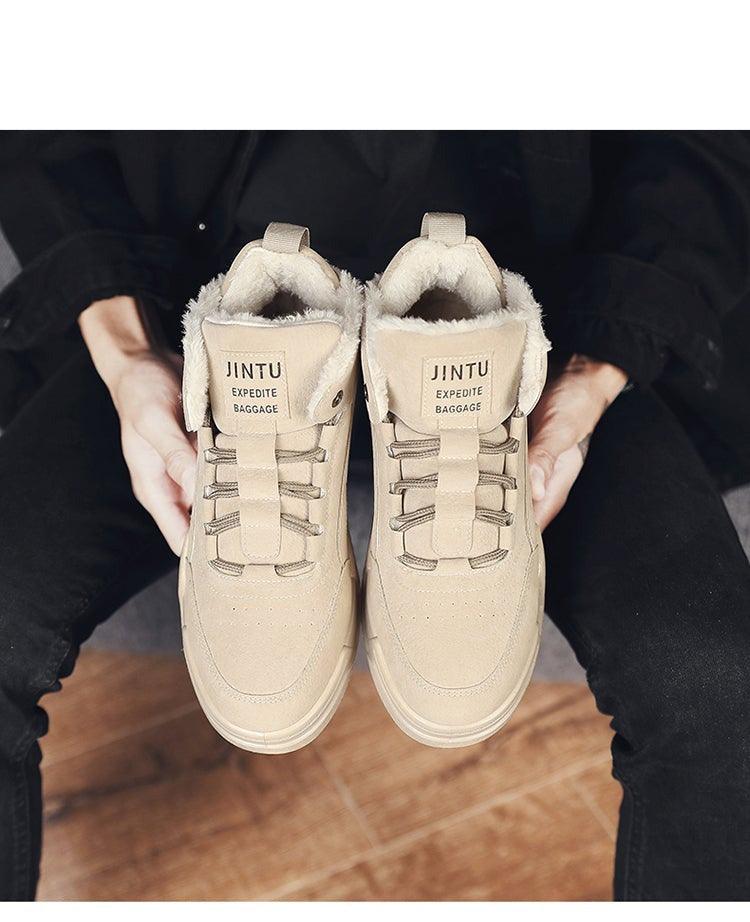 Men Winter Comfortable Shoes Warm Fur Snow Boots Ankle Winter Boots For Men Plush Sneakers High-Top Outdoor Snow Boots Water Resistant Shoes Anti-Slip Fully Fur Lined Casual Lightweight Shoes Stevvex