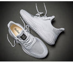Mens Breathable White Trendy Sneakers  Casual Design  Light Walking Running Trainers Casual Breathable Mesh Men Running Shoes Walking Sneakers