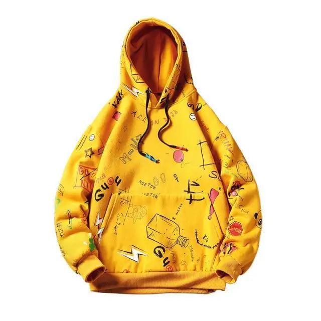 Mens Casual Hoodie Sweatshirt Vintage Yellow Painted Style Hip Hop Creativity Streetwear Men Hooded Sweatshirt Streetwear Loose Hoodies Letter Printing Hoody Stevvex