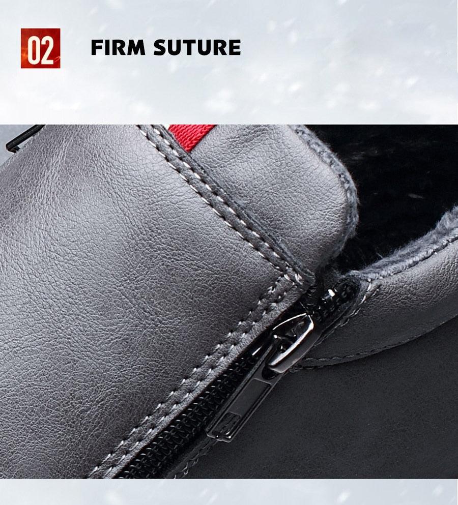 Mens Casual Winter Warm Ankle Boots Fashion Snow Boots Outdoor Footwear Black Sneakers Men's Leather Lined Warm Anti-slip Outdoor Work Shoes Stevvex